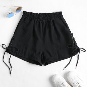 Black lace up shorts
